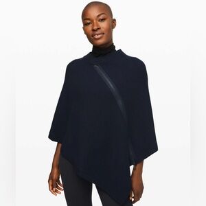 Lululemon Black Merino Wool Zip Poncho Sweater ‎ OS Cozy Minimalist